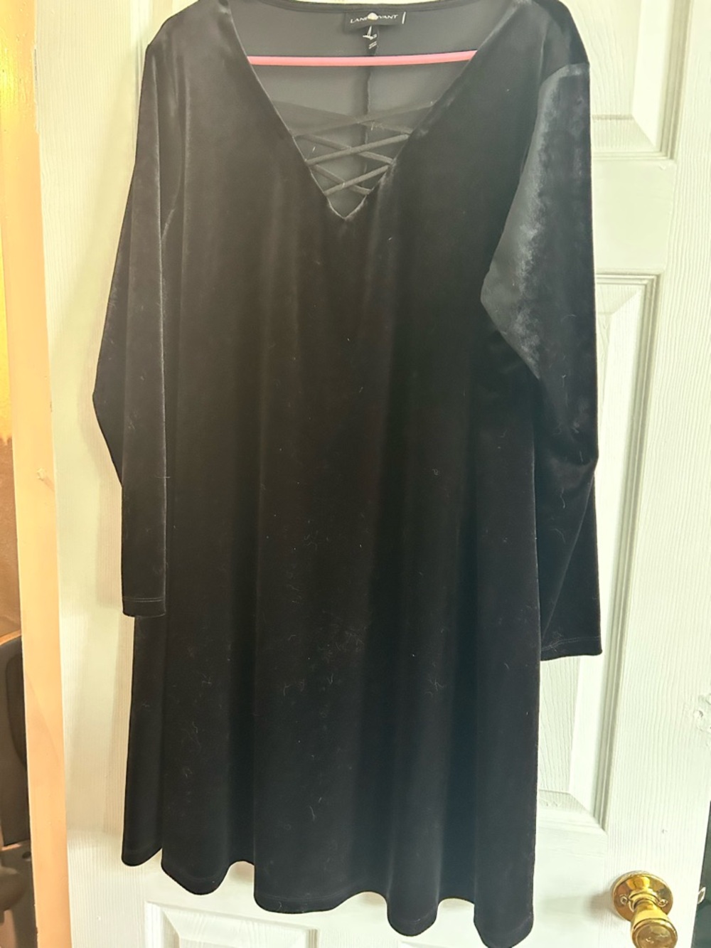 Lane Bryant Black Velvet Lace-Up Midi Dress